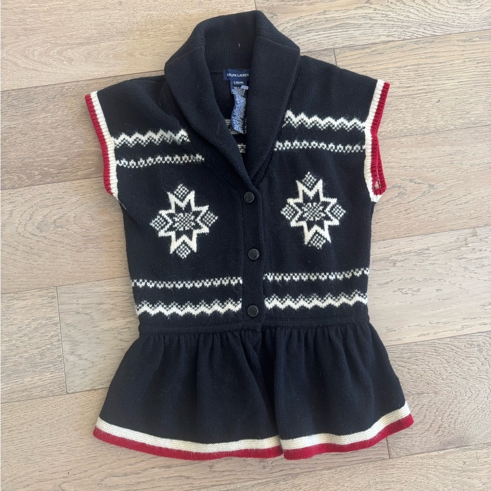 Ralph Lauren Black Knit Peplum fair isle Vest large